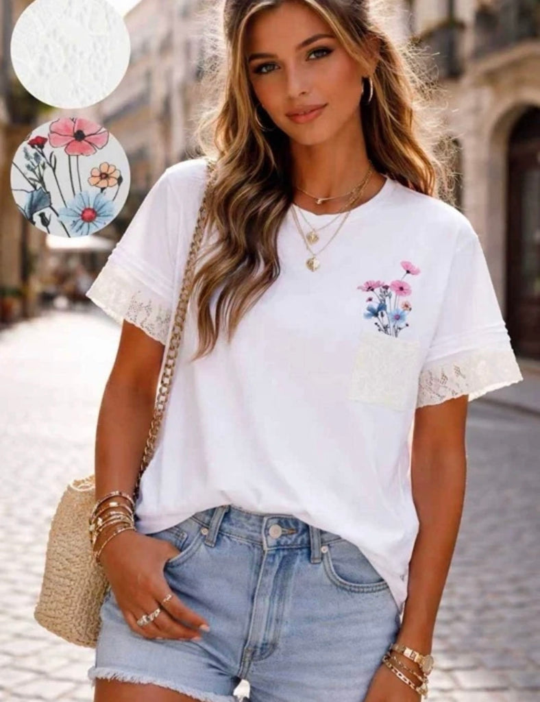 Floral Lace Detail Tshirt various Colourways