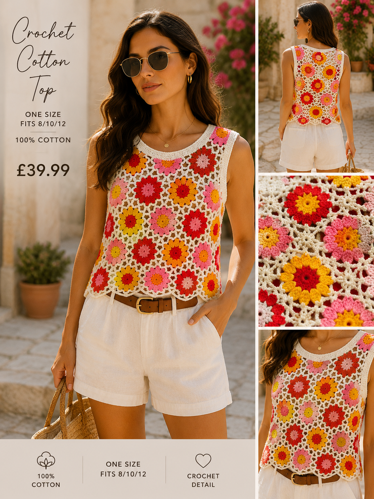 Coloured Crochet Floral Top