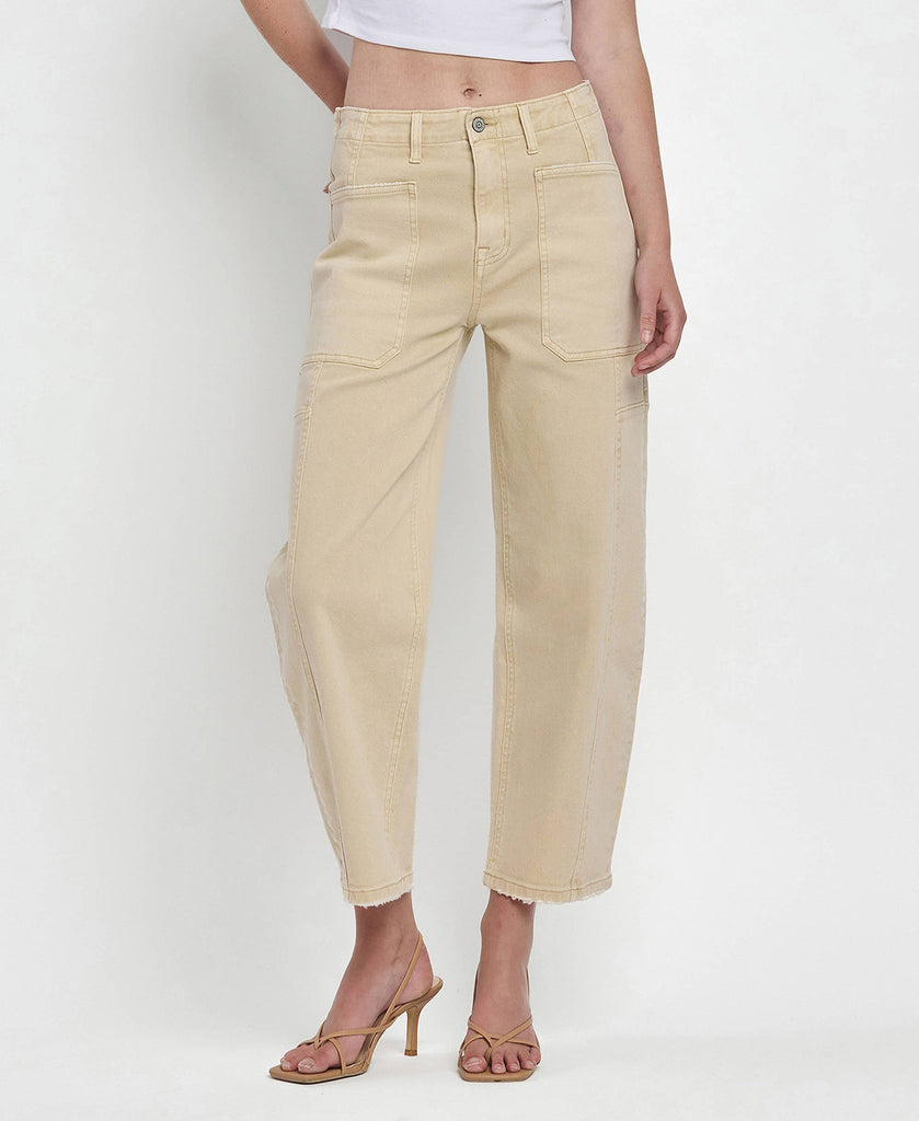 FLYING MONKEY SUPER HIGH RISE BARREL JEANS F5831VBG VINTAGE BEIGE