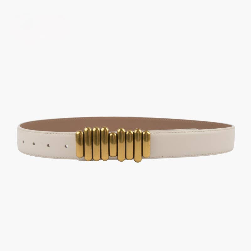 Gold Cylinder Buckle Belt BEL058: Cream