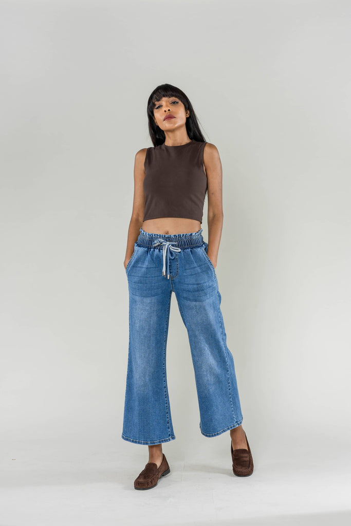 Nina Carter Elasticated Waist Denim Jogger Wide Leg