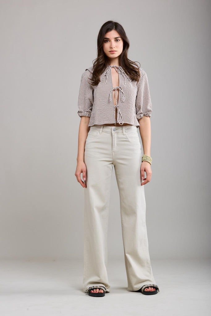 Toxik3 Sonia Beige Long Wide Leg Jeans