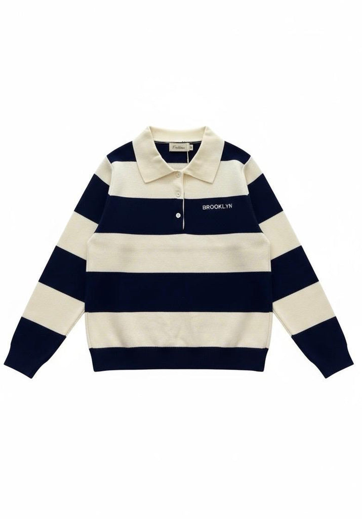 Navy & Cream Rugby Fine Knit Sweater