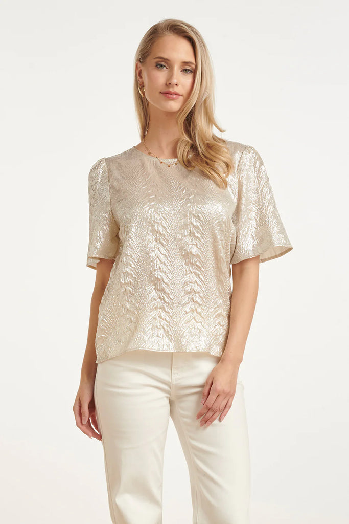 Metallic Snakeskin Off White Top