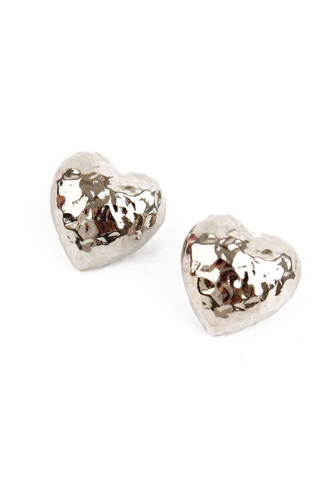 SILVER HAMMERED HEART STUDS