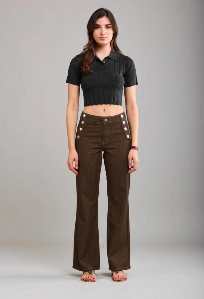 Toxik Brown Gold Buttons Bootcut