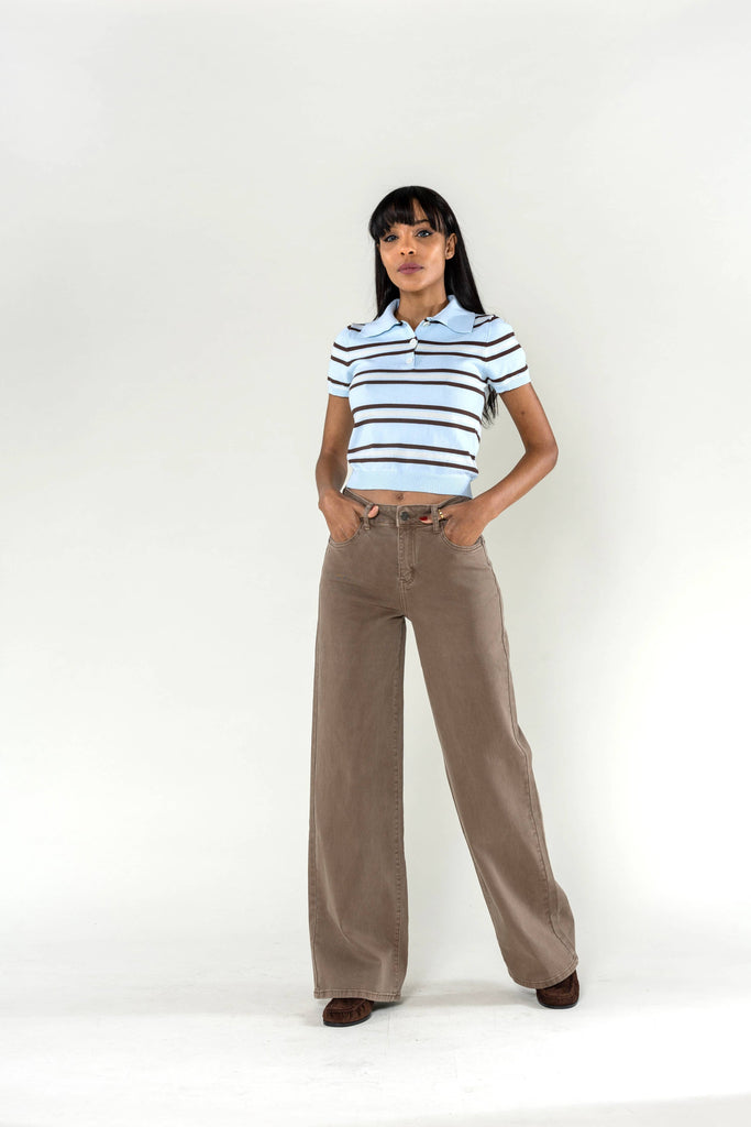 Choco Clair Wide leg jeans Nina Carter stretch color J251
