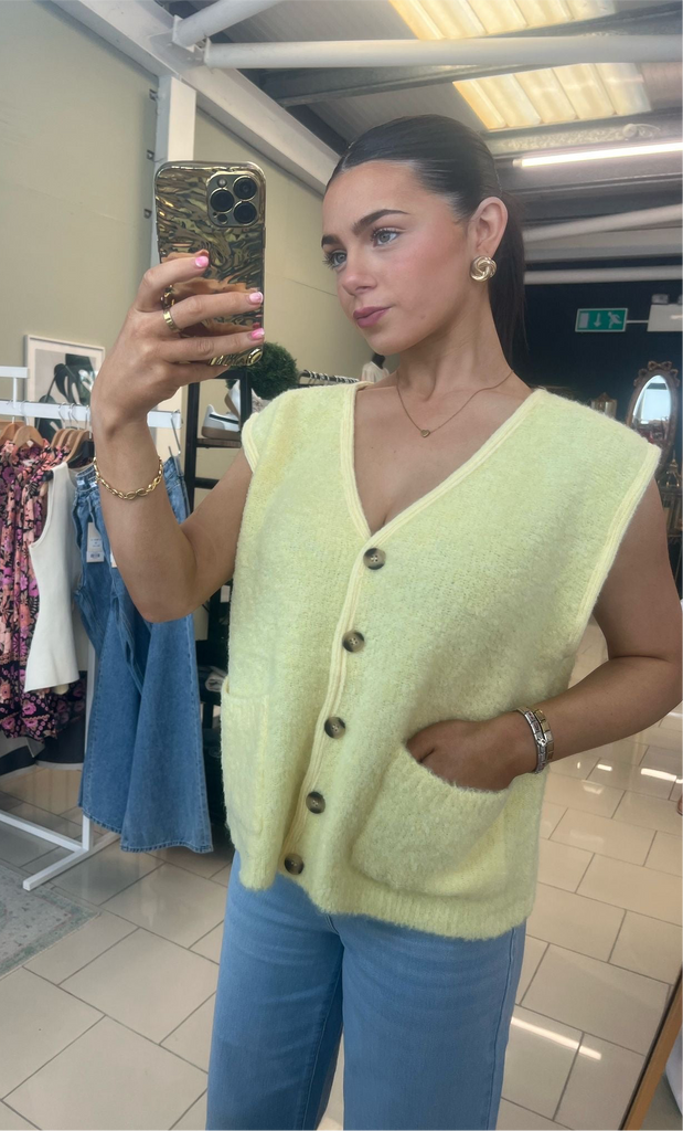 Lemon Soft Knit Sleeveless Cardigan