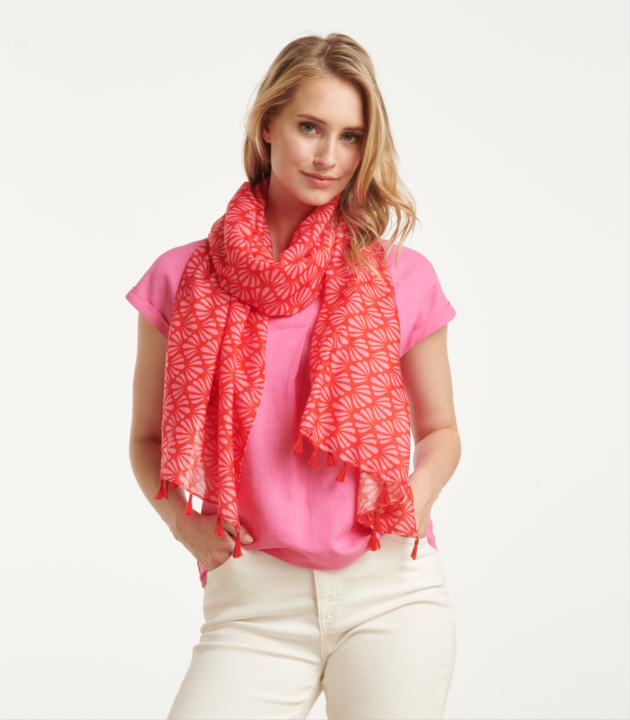 Pink and Red Tassle Summer Scarf