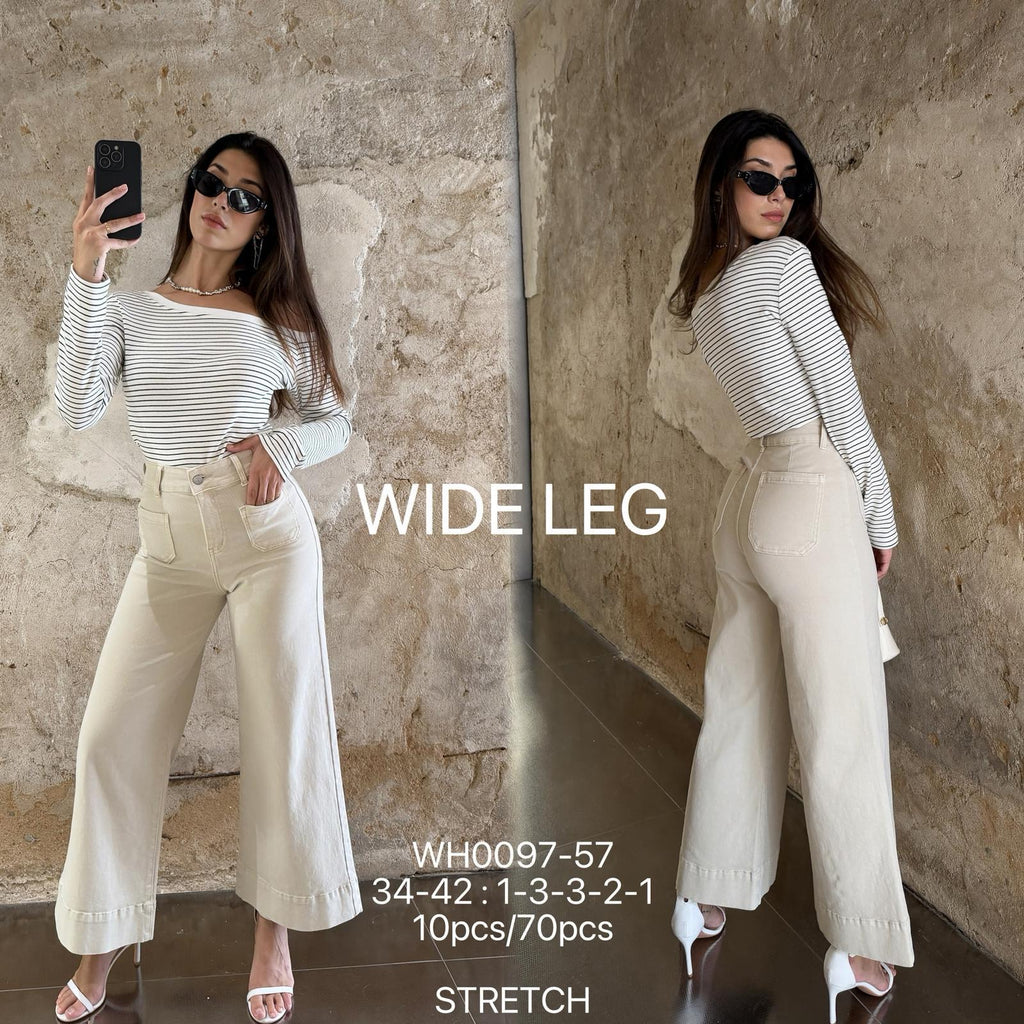 LAJY Wide Leg High Rise Ankle Stretch Beige