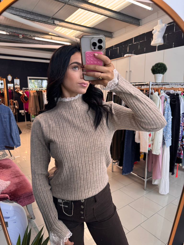 Taupe Lila Lace Sweater