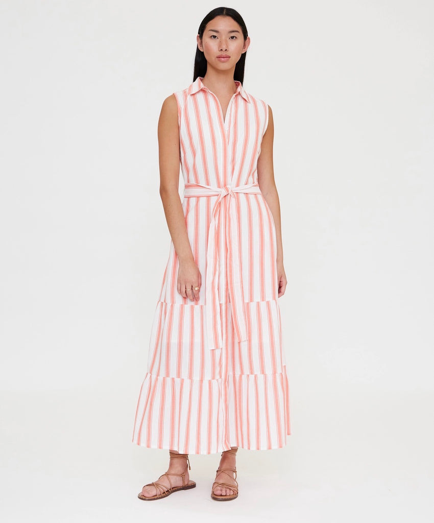 WP Coral Stripe 3 Tier Midi Dress