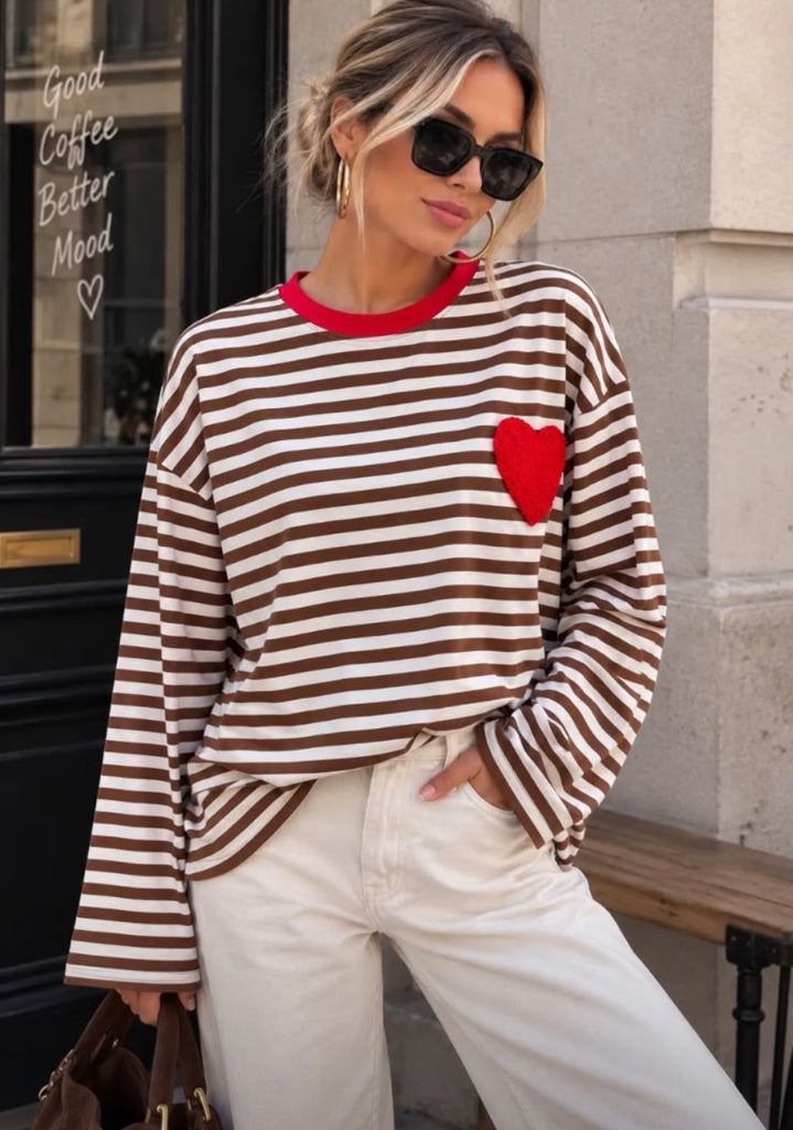 Brown & Red Striped LS Tee