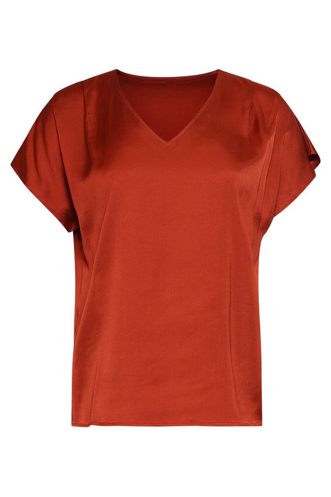 Smashed Lemon Brick Satin V-Neck