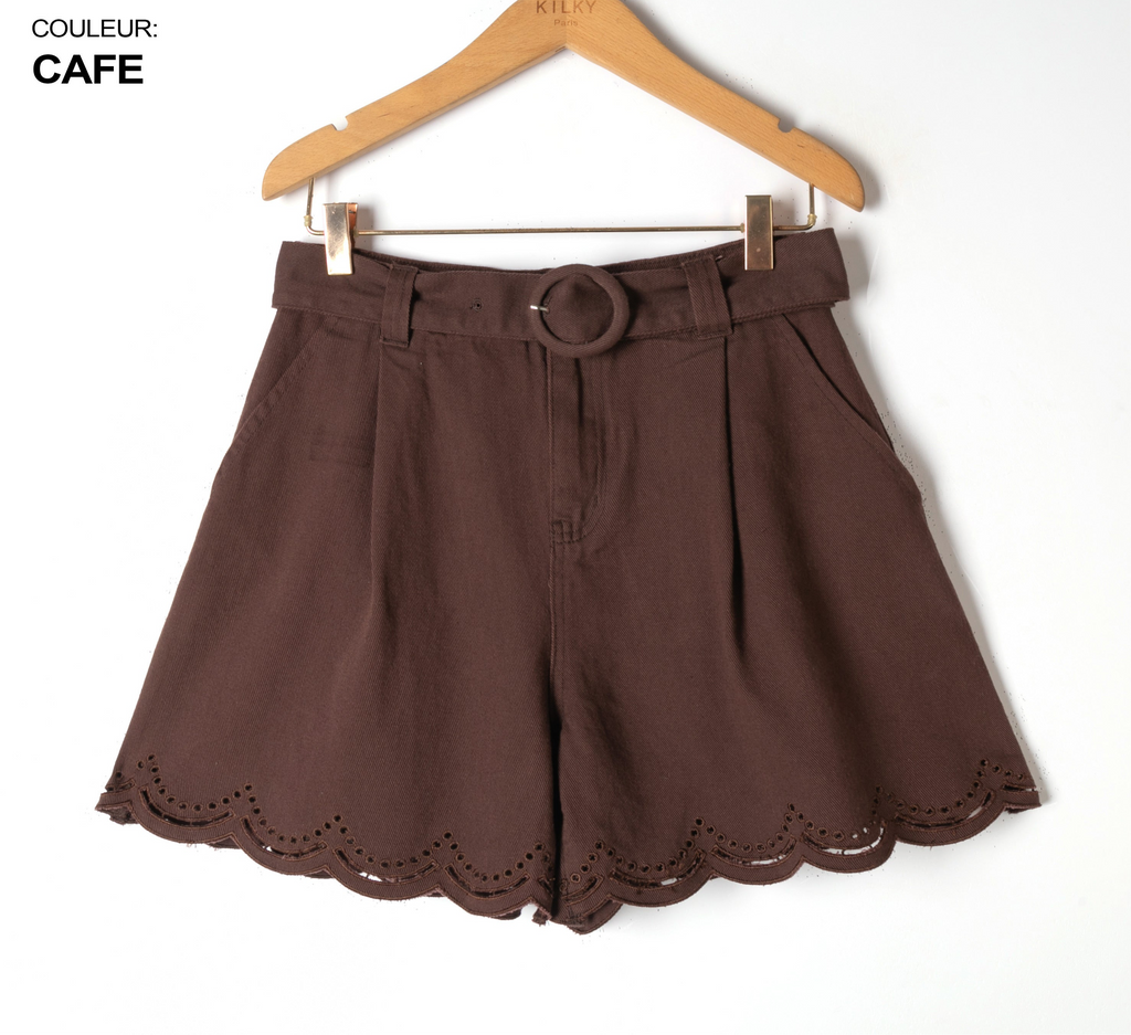 Dark Brown Denim Laser Cut Shorts
