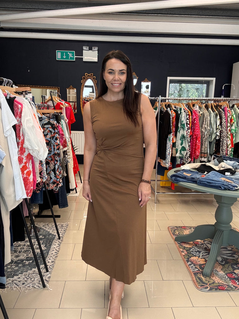 Brown Chocolate Ruched Tummy Dress