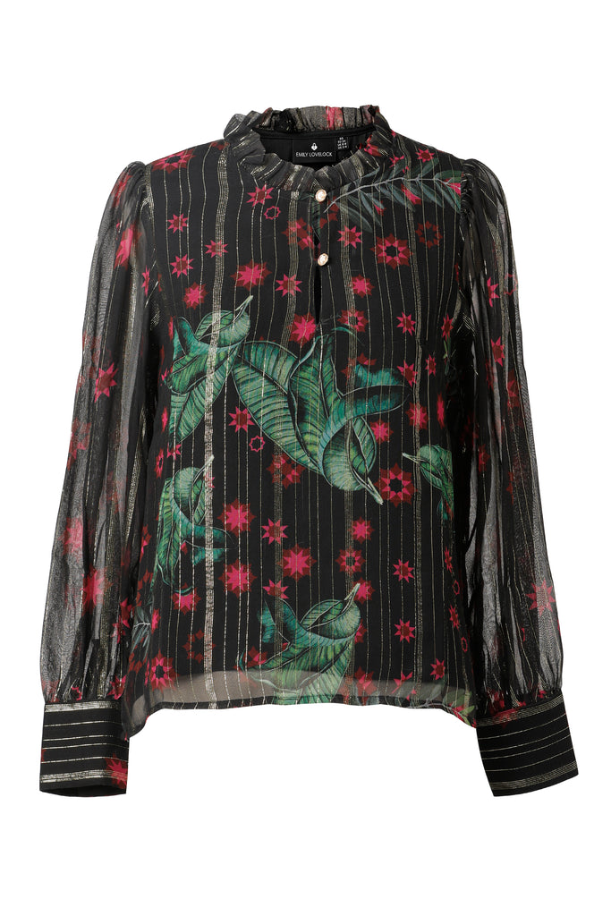 Emily Lovelock Black Evanna Print Mix Blouse