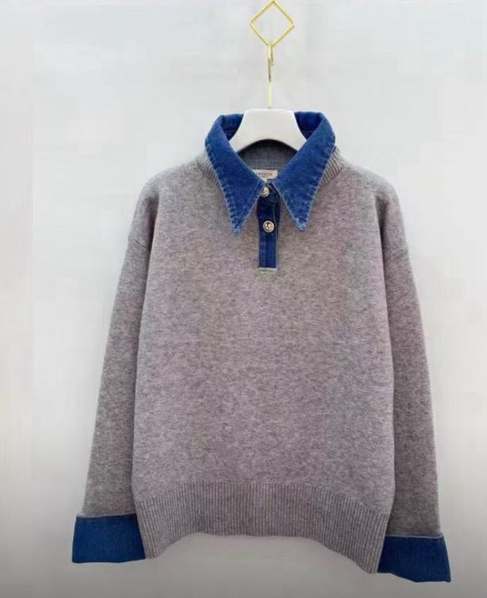 Grey Denim Collar Sweatshirt