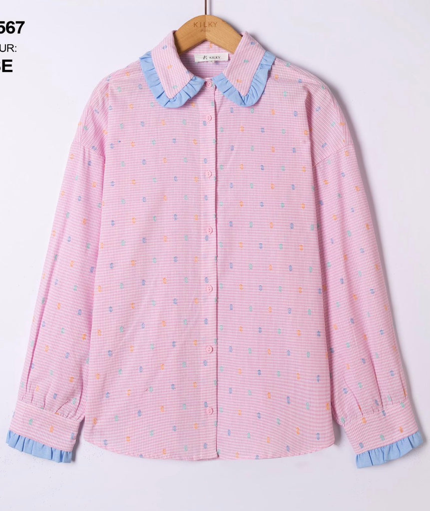 Lottie Pink Gingham Embroidered Shirt