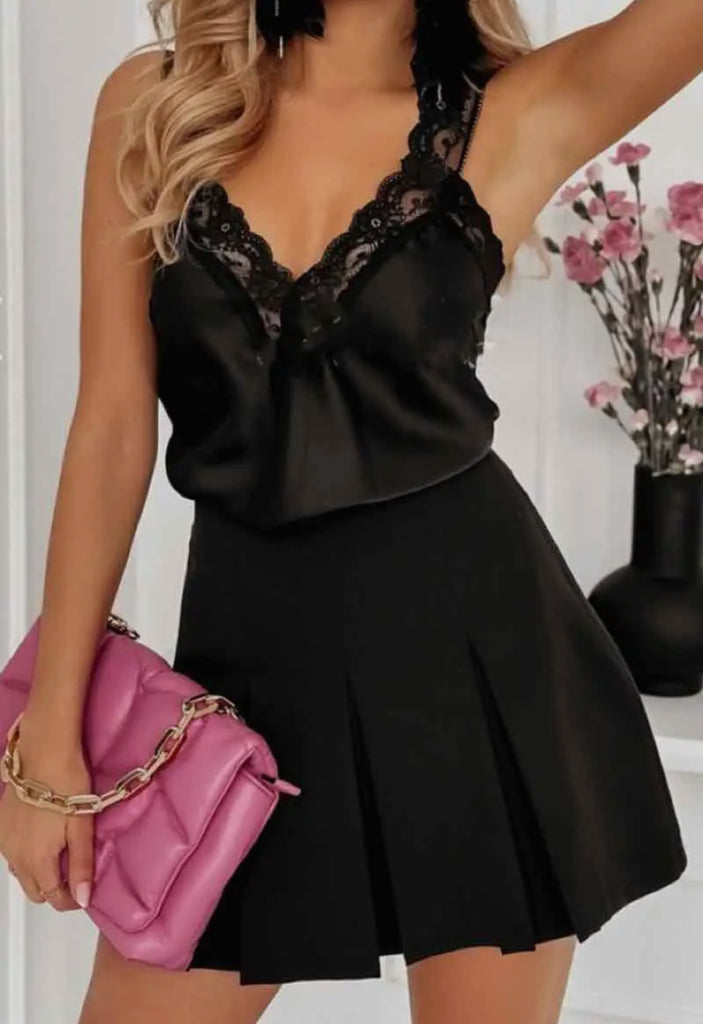 Black Lace Silky Cami Vest