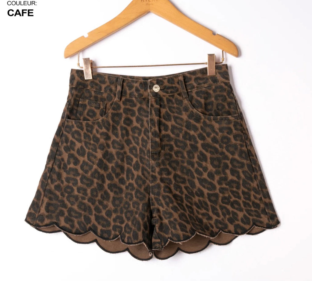 Cafe Leopard Print Denim Shorts