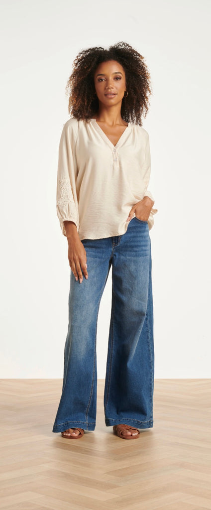 Smashed Lemon High Waisted Wide Leg Jeans in Medium Blue Denim