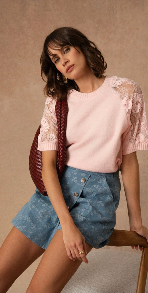 Rose Lace Short Sleeve Sweater