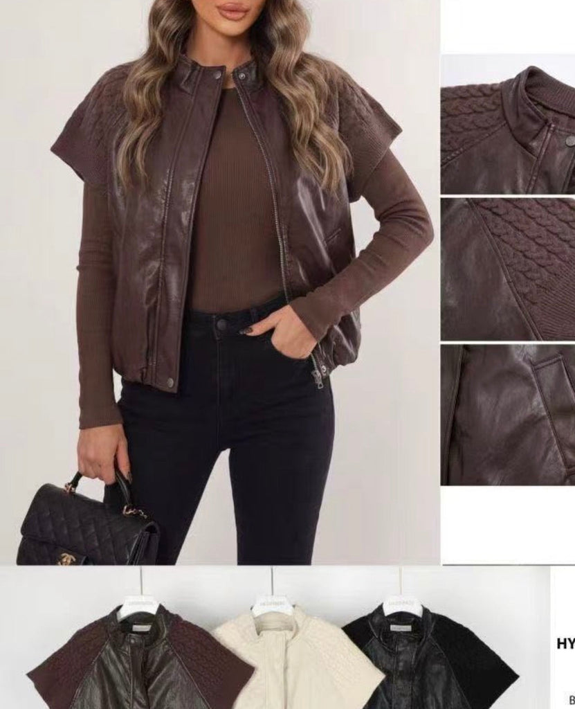 Soft Leather Look Knit Sleeve Gilet 3 Colours