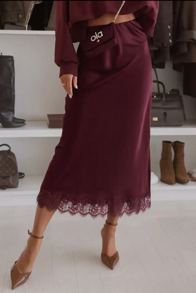 Bordeaux Lace Slip Skirt