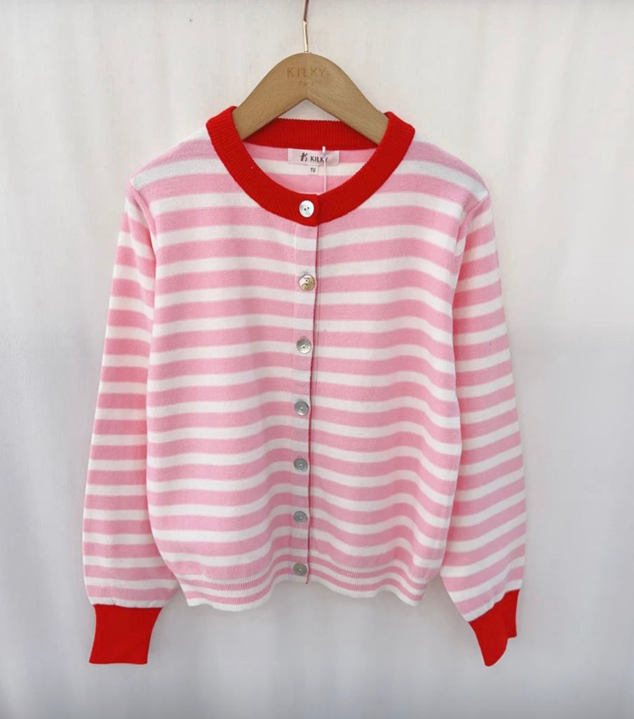 Red & Pink Striped Cardigan