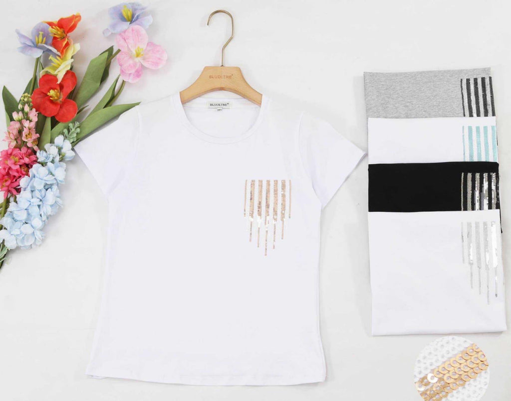 Sequin Pocket Tee various Colourways