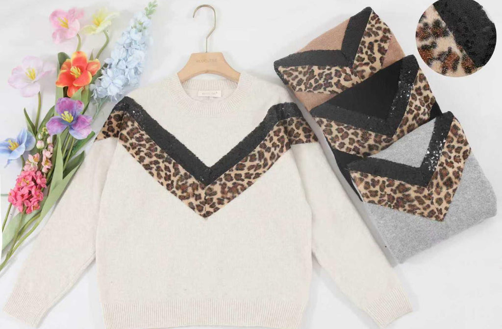Alex Leopard & Sequin Striped Pullover various colours