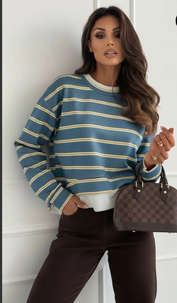 Blue Striped Sweater with Double Layer Effect £34.99