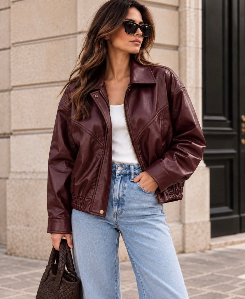 Wine Faux Leather Jacket