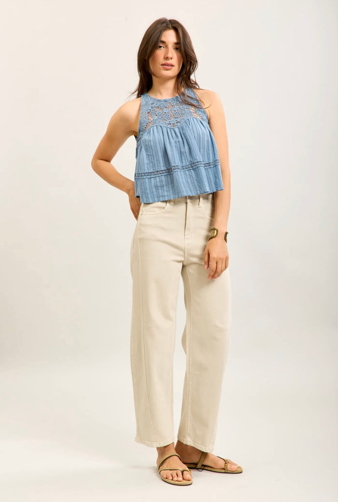 Toxik3 Beige Cropped Barrel Leg Jeans