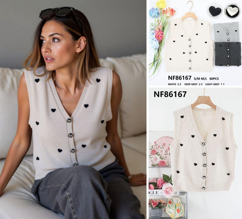 Felt Hearts Knit Waistcoat Cardigan