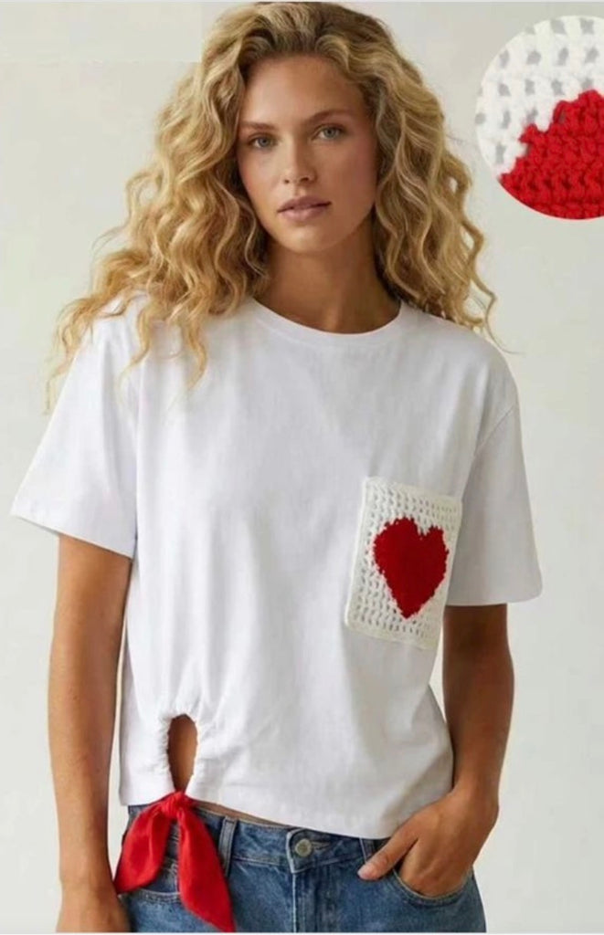 Crochet Heart Tee with Tie Various Colours