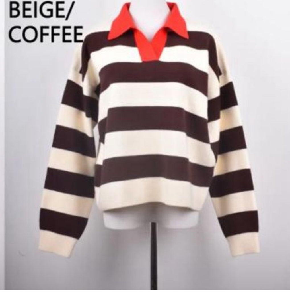 Janey Brown & Red Collared Sweatshirt