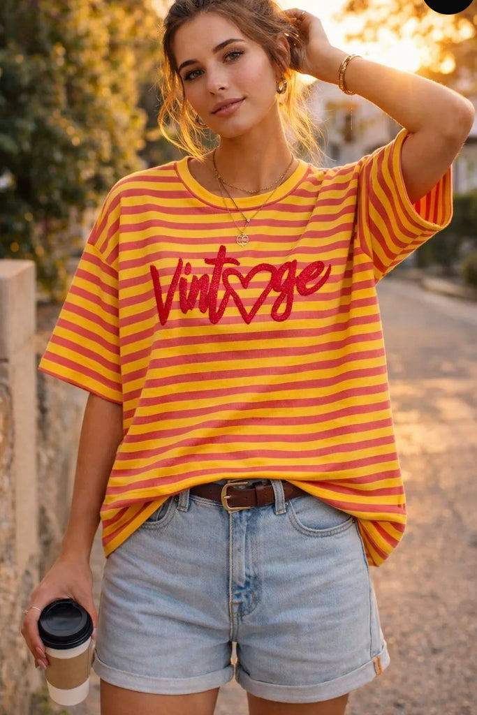Orange Yellow Vintage Short Sleeve Sweater