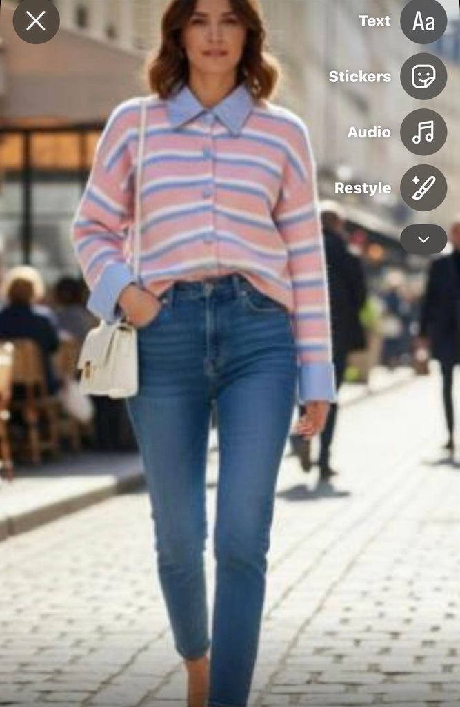 Ana Blue & Pink Collared Sweater