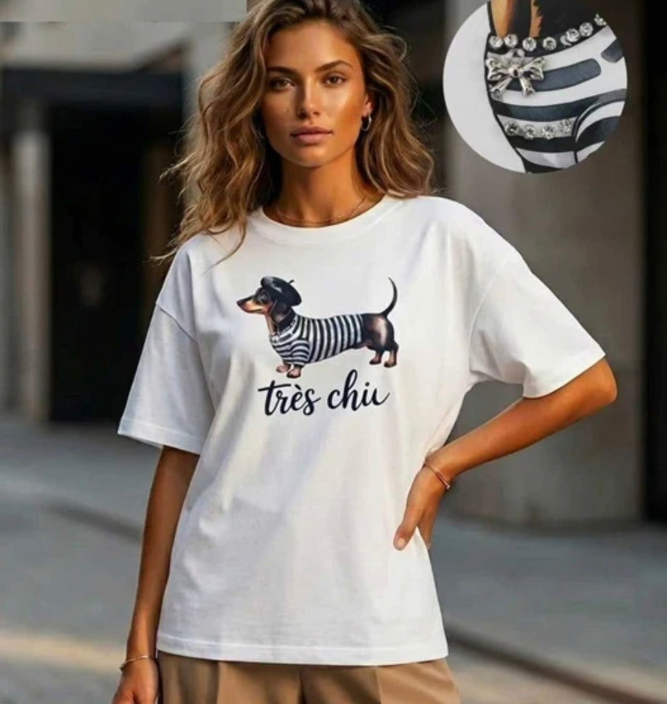 Très Chic Dachshund T-Shirt – White & Black