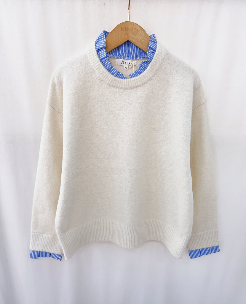 Ecru Faux Shirt Sweater