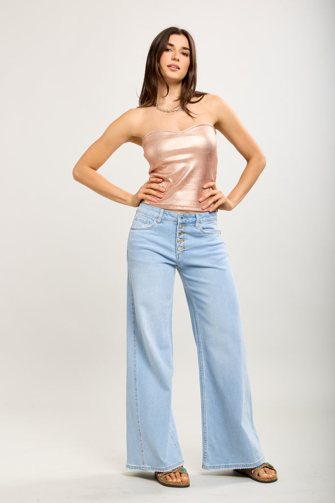 Toxik3 Comfort Fit Wide Leg Decorative Buttoned Fly Jeans