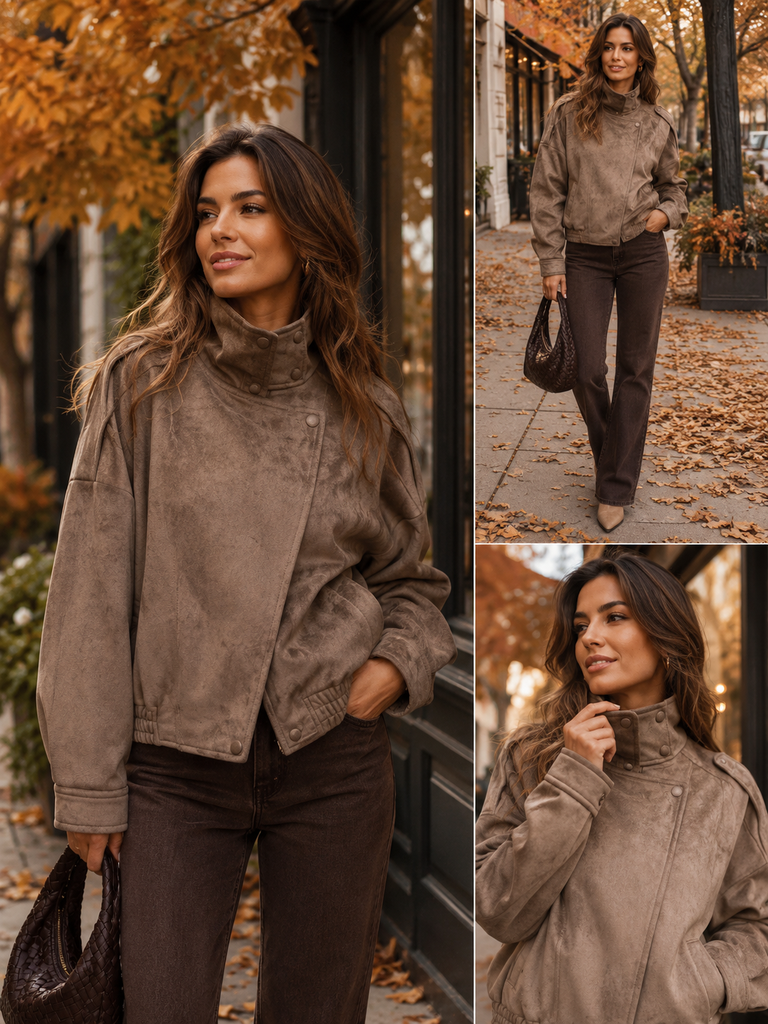 Suede Button Biker Jacket