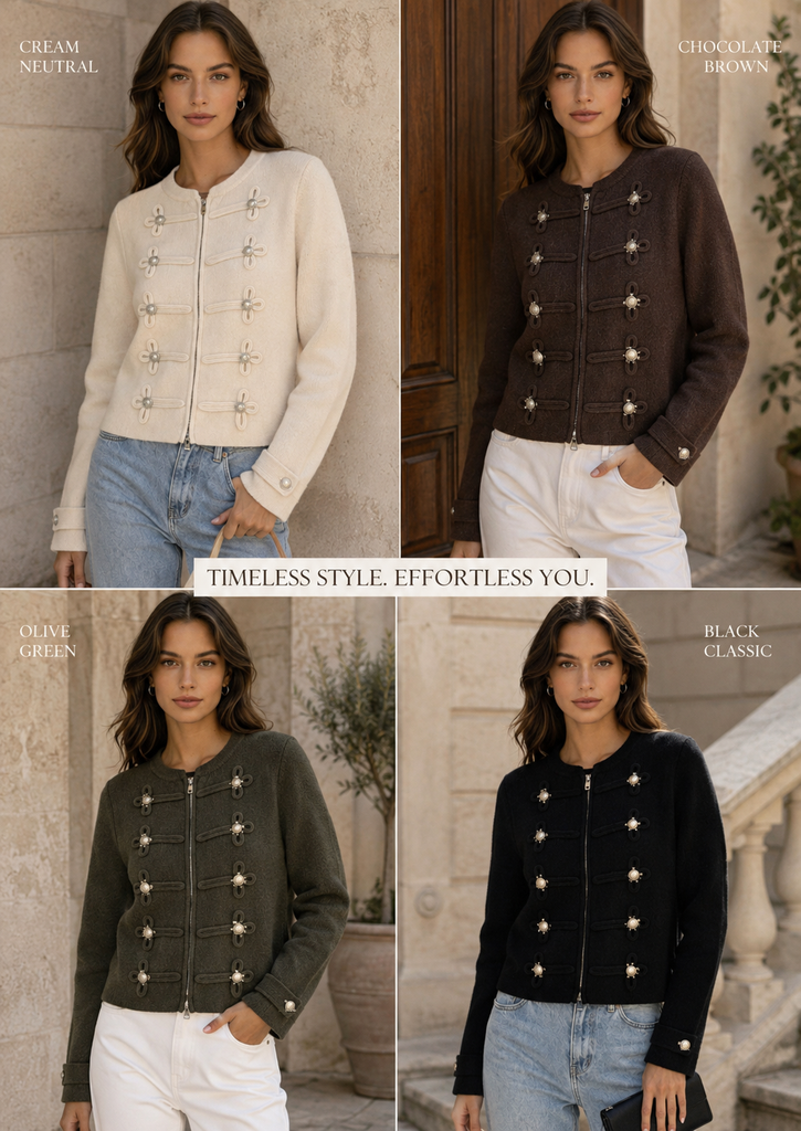 Military Detail Zip Cardigan