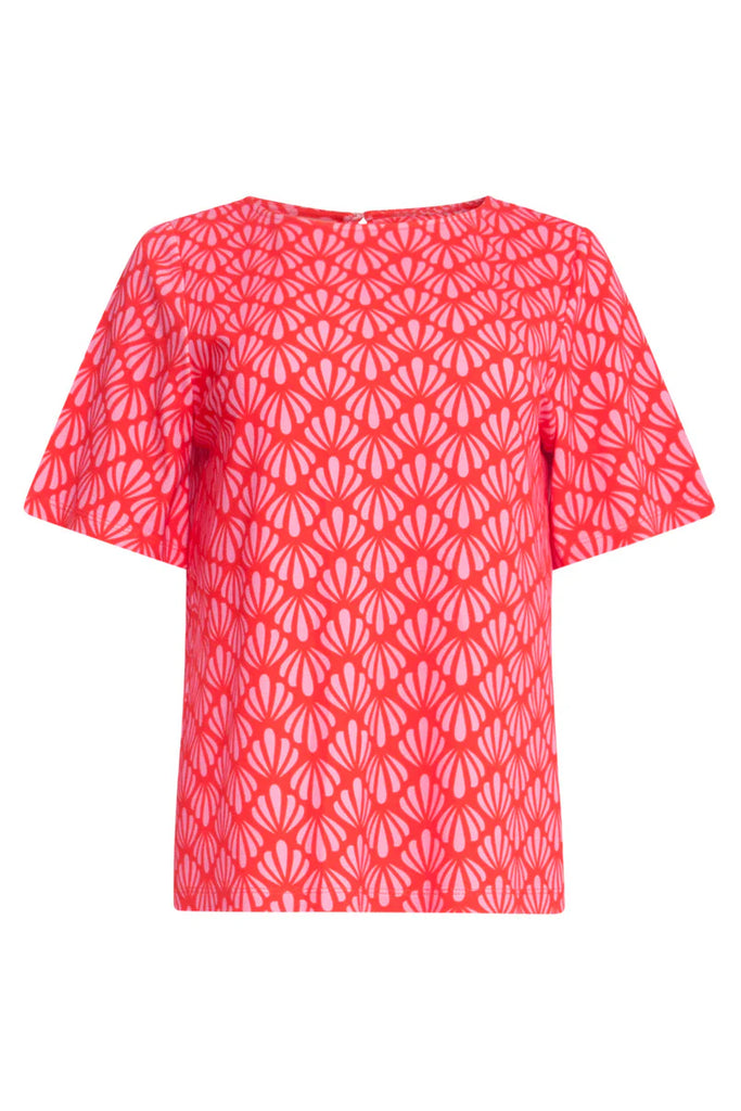 SMASHED LEMON ROUND NECK TOP WITH SHELL PRINT | RED-PINK £62