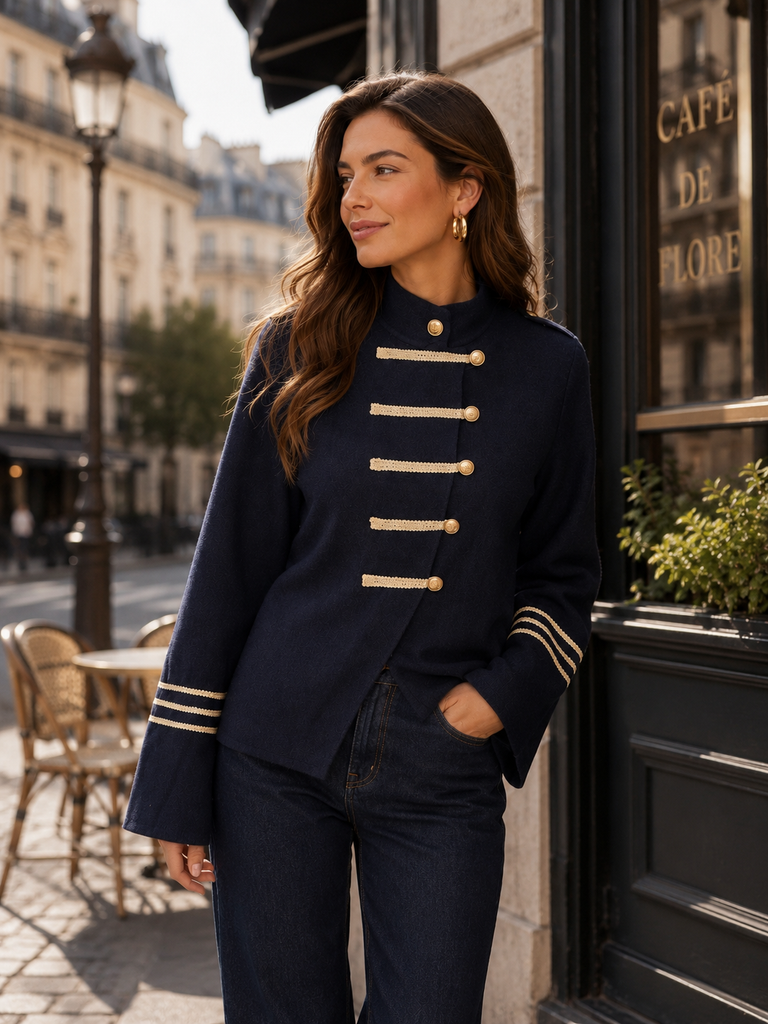 Navy Military Detail Cardigan