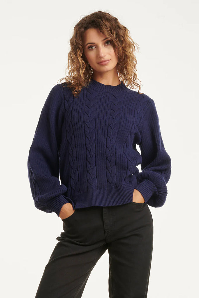 SMASHED LEMON WOMEN'S STRUCTURED KNIT SWEATER | NAVY