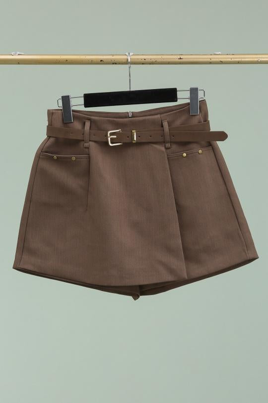 Brown Belted Skort