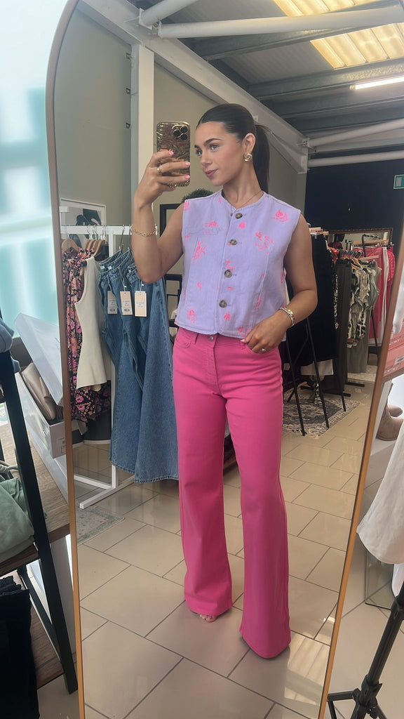 Lilac Rose Pink Denim Waistcoat